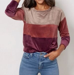 Evereve Velour Colorblock Top Size Medium Crewneck Pullover Soft Cozy Velvet